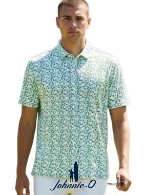 Johnnie-O White/Green Shamrock Hibernian Featherweight Performance Golf Polo (L)